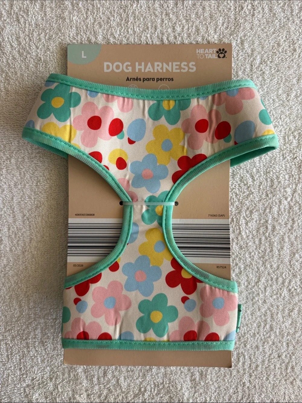 Heart To Tail Floral Dog Harness in Mint Trim - Large